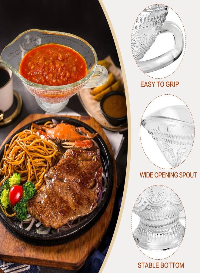 عبوة من قطعتين من أطباق المرق الزجاجية من سيوك، سعة 12 أونصة، مزودة بمقبض، قارب صلصة شفاف مزين بنقوش زهور بارزة، مثالي لتناول الطعام، ووجبات العطلات، والحفلات، وعيد الشكر، وعيد الميلاد. - Image 3